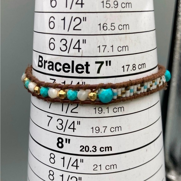 Chan Luu Turquoise Seed Beaded Bracelet 925 Leather - Picture 7 of 16